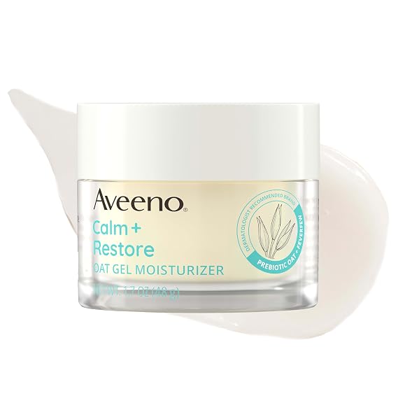 Aveeno Calm + Restore Oat Gel Face Moisturizer for Sensitive Skin, Fast-Absorbing & Lightweight Gel Moisturizer & Face Cream with Prebiotic Oat & Feverfew, Fragrance-Free & Hypoallergenic, 1.7 Fl Oz | For Sensitive Skin, Fast-Absorbing, Lightweight Gel Moisturizer & Face Cream, Prebiotic Oat & Feverfew, Hypoallergenic