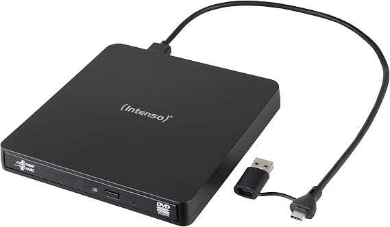 Intenso EOD 400D Slim USB 3.2 External CD/DVD Drive Burner Writer for Laptop Desktop PC iMac MacBook Windows MacOS Includes Free Ashampoo Burning Studio Burning Software - Black Externer Brenner für Laptop & PC USB-C & USB-A Y-Kabel inkl. Ashampoo Software Plug & Play für Windows & MacOS Schwarz