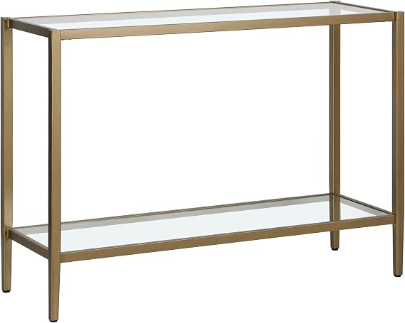 Henn&Hart 42" Wide Rectangular Console Table with Glass Shelf in Antique Brass, Entryway Table, Accent Table for Living Room, Hallway