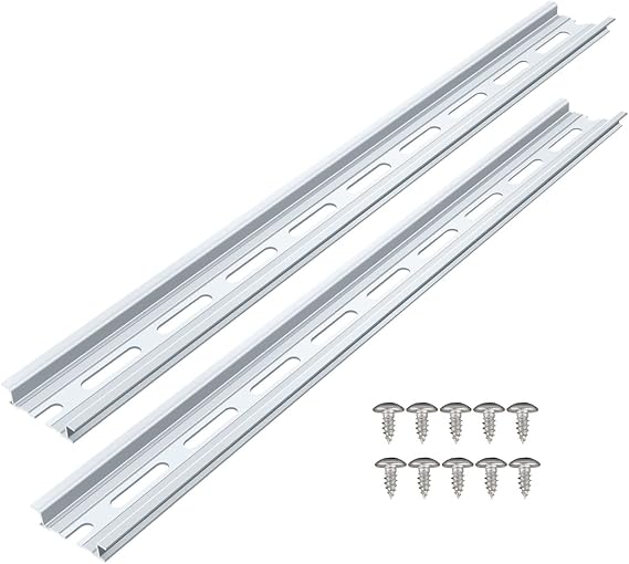 2 Piece VAMRONE Aluminum DIN Rails, 12 Inch Long, 35mm Wide, 7.5mm High, Top Hat Slotted DIN Rail with RoHS, Extra Premium Screws Included for Hardware Components Mounting