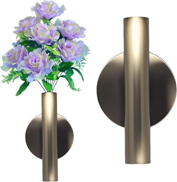 Gold Wall Decor, Plant Wall Vase Metal Tube Decoration Holder Used to Display Dried Flowers, Fake Flowers, Also Suitable for Gravestone Memorial Decoration (1 Pcs Bronze)