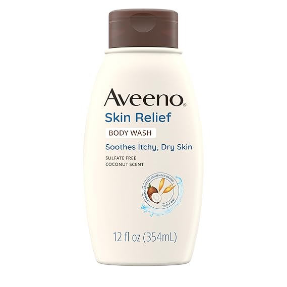 Aveeno Skin Relief Body Wash, Coconut Scent, 12 fl. oz | Soothing Oat, Gentle Soap-Free Body Cleanser, Itchy, Dry & Sensitive Skin, Dye-Free & Allergy-Tested