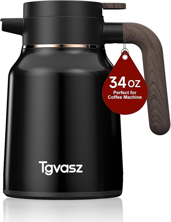 34 Oz Carafes for Hot Liquid, Stainless Steel Insulated Vacuum Thermal Coffee Carafes For Keeping Hot, 1 Liter Coffee Dispenser(Black)