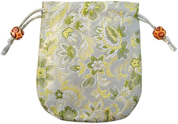XZEN Exquisite Chinese Silk Brocade Embroidered Jewelry Pouch Bag, Change Pouch Gift Bags Coin Cash Purse Brocade Satin Candy Packaging Sack (Yellow, 5 PCS)