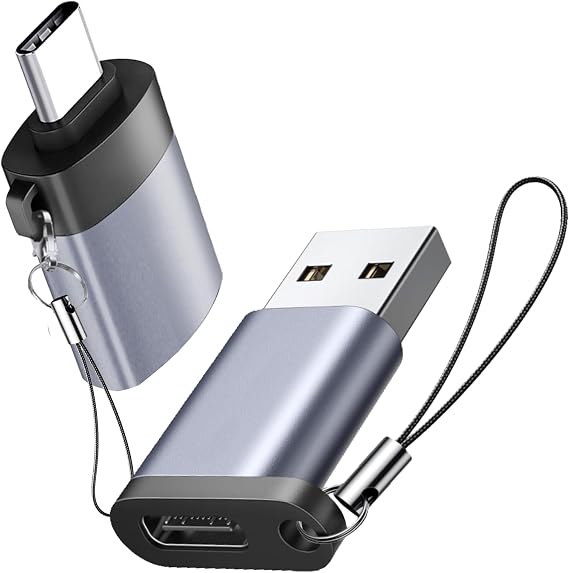 USB to USB C Adapter, USB C Male to USB 3.0 Female 2 Pack, C Female to A Male Charger Converter Compatible for Apple Watch Ultra 8 9,iPhone 15 Pro Max 14 13 OTG, MacBook Air iPad Samsung Notebook Grey