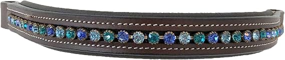 Leather English Bridle Padded Browband with Blue, Teal and Lt Blue Crystals