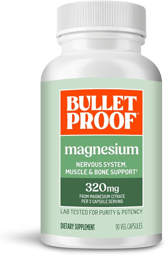 Bulletproof Magnesium Capsules, 90 Count, Supplement for Nervous System, Muscle and Bone Support