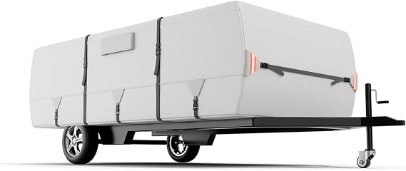 True 900D Oxford Pop Up Camper Trailer Cover, 10'-12' | Anti-Scratch, Upgraded Waterproof Anti-UV, Folding Camping RV Cover, 7 PCS Reinforced Windproof Straps,Storage Bag Motorhome