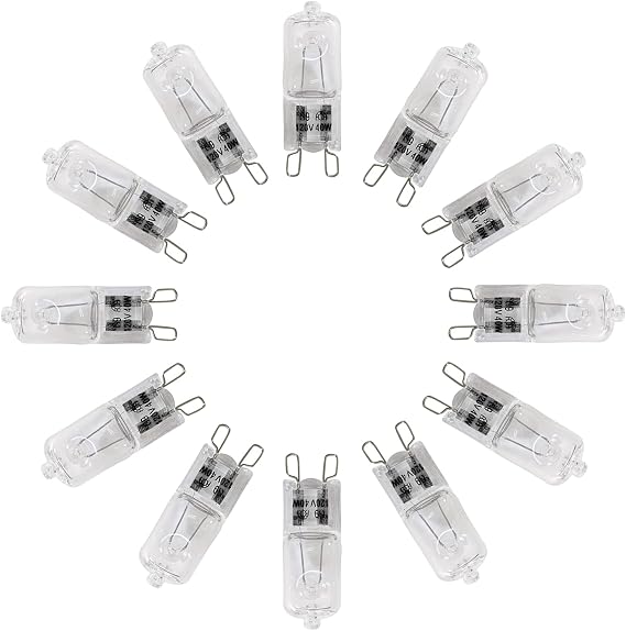 Snnalosses Appliance Light G9 Bulb, 120V 40W Halogen Small Light Bulb for Microwave,Chandeliers, Pendants, Cabinet Lights, Bathroom, 2 Pin Base JC T4 Type,Warm White, Dimmable,12 Pack