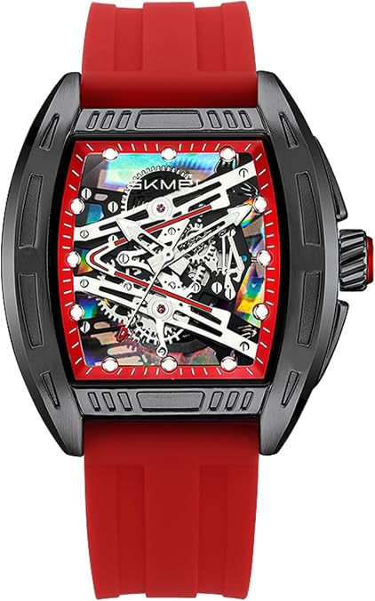 SKMEI Watches for Men,Luxury Square Mechanical Skeleton Mens Watches with 3ATM Waterproof Luminous Silicone Strap Janpanese Movement Wrist Watch