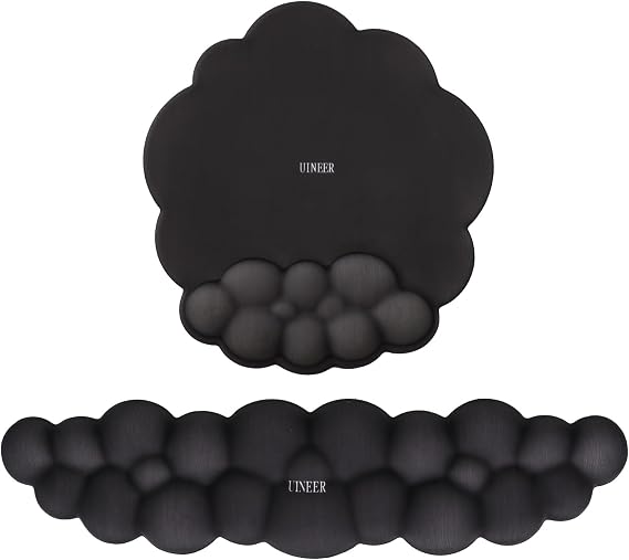Ergonomic Mouse Pad and Keyboard Wrist Rest Set, Raised Massage Design for Pain Relief, Cloud Wrist Rest with Memory Foam and Non-Slip Base for Office, Gaming and Home