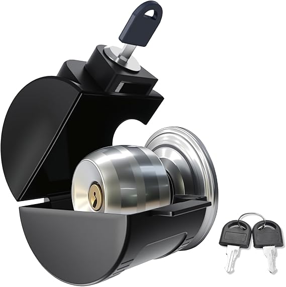 Child Proof Door Knob Cover Lock Prevents Turning of Door Knob and Access to Keyhole, Can be Used for Home Rentals, Evictions, Job Sites & More Keyed Alike (Black)