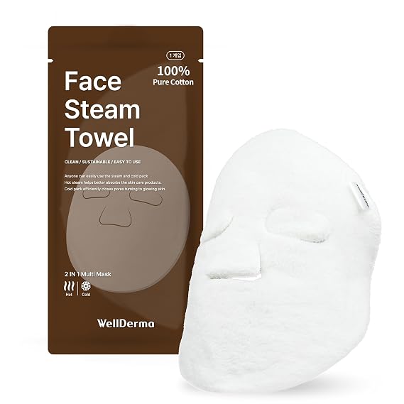 WELLDERMA Face Steam & Cooling Towel Reusable 2-in-1 Microfiber Hot & Cold Compress Towel for Spa Facial, Eye Relief & Skincare Prep