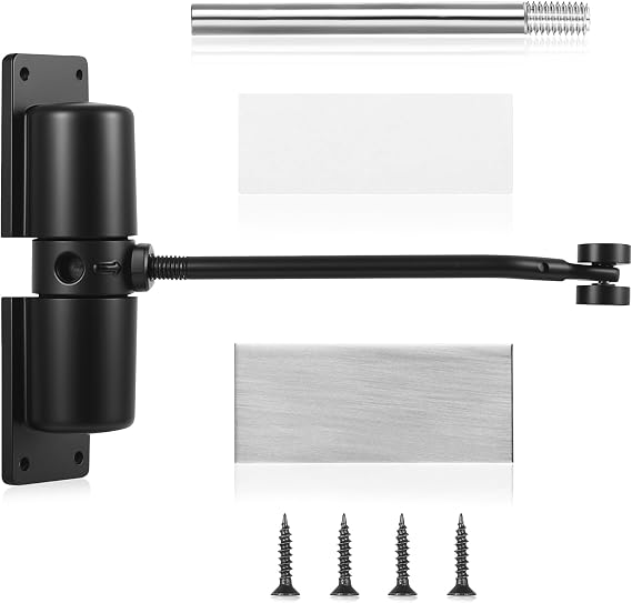 Automatic Door Closers for Interior Doors, Adjustable Hydraulic Spring Door Closers, Spring Loaded Safety Self Closing Gate Hinges Stoppers for Commercial & Home, with Adjusting Rod and Screws