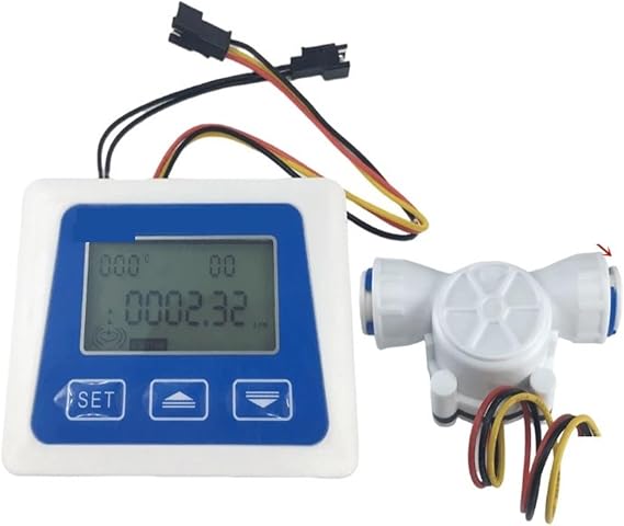 Water Flow Sensor Digital LCD Display Water Flow Sensor Meter, Flowmeter Totalmeter with 3/8" / 1/4" Flow Battery Working Meter(1/4")