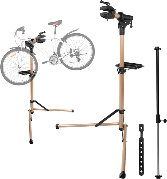 66 LBS Bike Repair Stand- Bicycle Stand for Mechanic Maintenance Rack- Bike Mechanic Workstand for E-bikes, Mountain Bikes and Road Bikes-Whole Aluminum Alloy, Height Adjustable- Champagne
