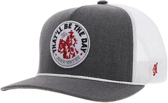 HOOEY John Wayne Trucker Hat for Men Adjustable Snapback, Breathable Mesh Baseball Cap - Western Trucker Hat, Structured 5-Panel - One-Size - That'll Be The Day Patch Design - Grey/White
