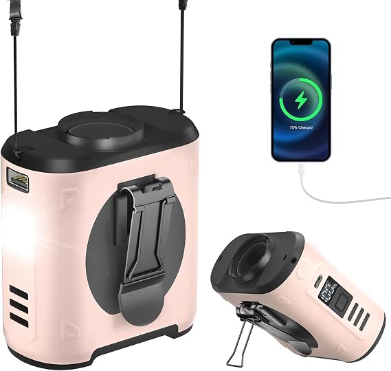 Portable Waist Fan Clip On 10000mAh Wearable Belt Personal Fan Rechargeable Battery operated with 5 Speeds Wind and Light 40H Hands-Free for Cooling Outdoor Camping(Pink)