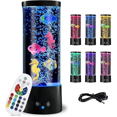 Bubble Fish Lamp,GWEUZMAL Multi Colour Changing Aquarium Light, 17colours Adjustable,Stress Relieving Mood Light Decoration,Suitable for Adults Kids,Home Office Decor Christmas Gifts