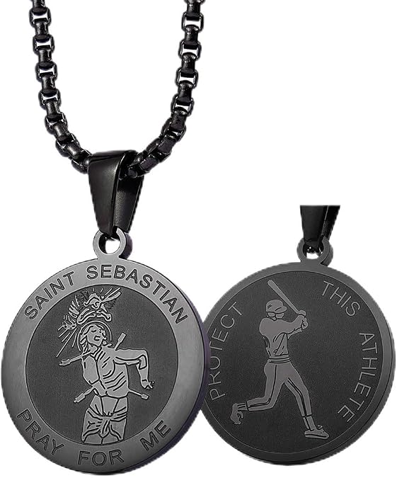 Wolentty Saint Sebastian Necklace - Patron Saint of Athlete Medal for Baseball Football Basketball Wrestling Hockey Sports