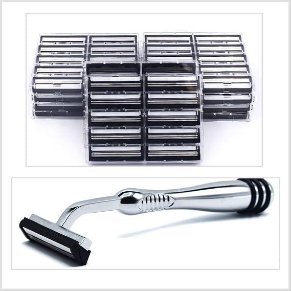 Taconic Shave, Heavyweight All Metal Non-Pivoting Trac II Compatible Razor with ** 110 COUNT of TACONIC SHAVE Twin Blade Cartridges ** More economical than Shave Clubs and Disposables