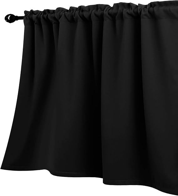 KOUFALL Black Valances for Windows,Blackout Valance Curtains for Kitchen Bathroom,18 Inch Length