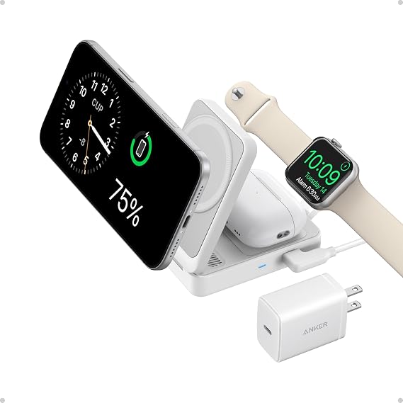 Anker MagGo 3in1 Kablosuz Katlanır Şarj B25M8, Beyaz