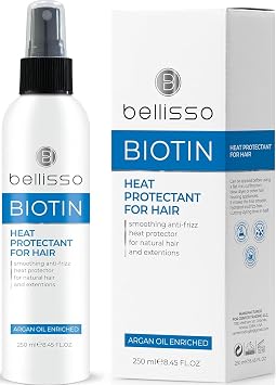Biotin Heat Protection Hair Spray with Moroccan Argan Oil - Thermal Resistant Styling Products for Women - Frizzy, Black and Curly Hair - Anti Frizz, Leave In Conditioner - Flat Iron and Blow Dry