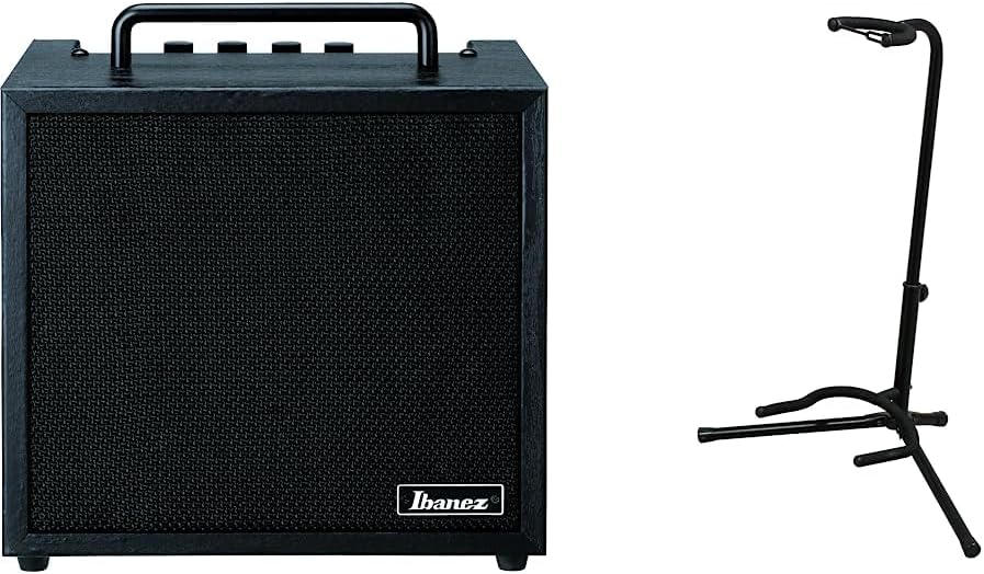 Ibanez IBZ10BV2 Ibanez 10W Exercise Amplifier for Electric and Bass & Safe Japanese Companies Kikutani Guitar Stand, Lacquer Finish, Rubber Included for Fall Prevention GS-101B