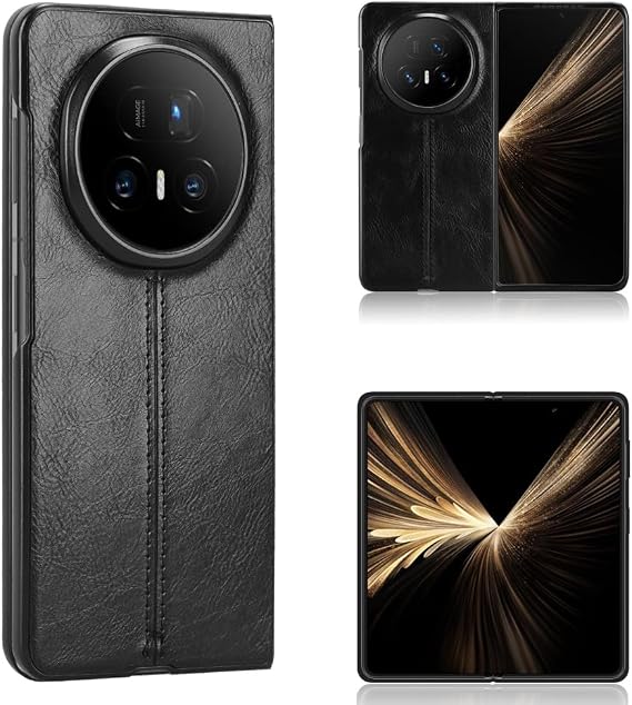 Phone Cases Compatible with Honor Magic V5,Retro PU Leather Ultra Slim Shockproof Compatible with Honor Magic V5 5G MHG-AN00 MBH-AN10 Case Cover Black