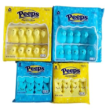 Marshmallow Peeps Chicks and Bunnies Variety Pack, 15 Count Chicks and 8 Count Bunnies Yellow/Blue