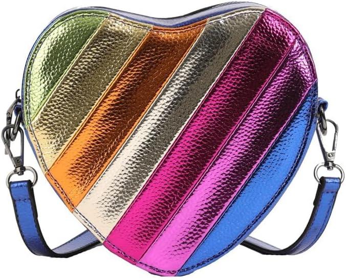 Patchwork Heart Shaped Crossbody Purse,Adjustable Strap,Zipper Closure