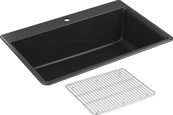 KOHLER Kennon 33" Neoroc Top-/Undermount Sink, 9-1/2" Deep Bowl, 33x22 Drop In Kitchen Sinks K-8437-1-CM1, Matte Black