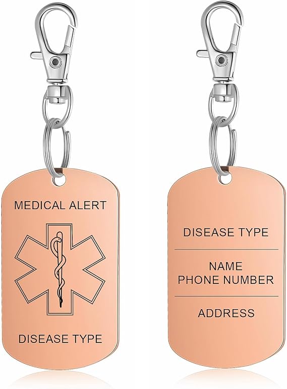 Personalized Medical ID Keychain, Custom Medical Alert Tag, DoubleSided ICE Emergency Contact for Men Women Seniors