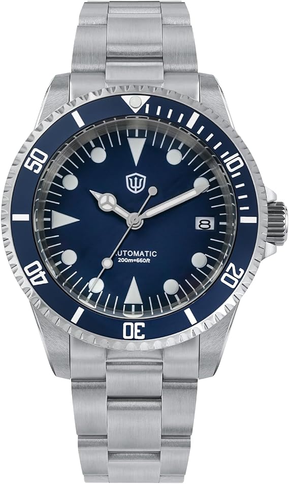 watchdives WD5513 Mens Automatic Watches Vintage Sub Diving Watch 38mm Sapphire Crystal Wrist Watch with NH35 Movement 200M Water Resistant