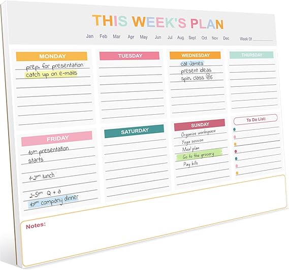Weekly Planner Pad, A4 Weekly To Do List Notepad Organiser, 52 Undated Tear-Off Sheets Planning Pad with Daily Schedule Task Notes Scheduler for Home Business Office, 120gsm Paper
