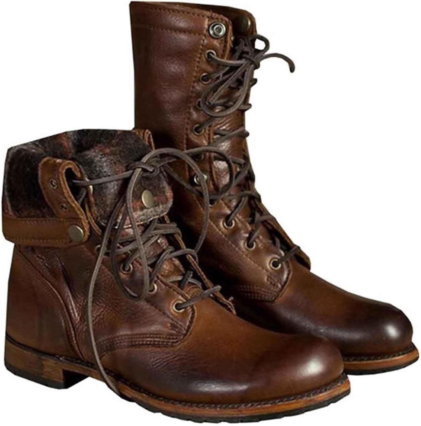 Medieval PU Leather Boots - Retro Riding Boots for Men - Steampunk Knight Boots Lace Up Ankle Boots - Men's Short Riding Boot Outdoor Fashion Casual Shoes,Brown,43 [Energy Class A]