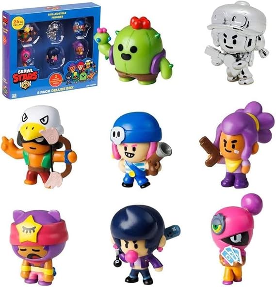 P.M.I. Brawl Stars Collectible Figures | 8 Brawl Stars Toys Out of 24 Collectibles in 1 Pack | 1 Rare Mystery Figure | Officially Licensed - Figurines, Party Supplies, Gift for Video Gamer Silver