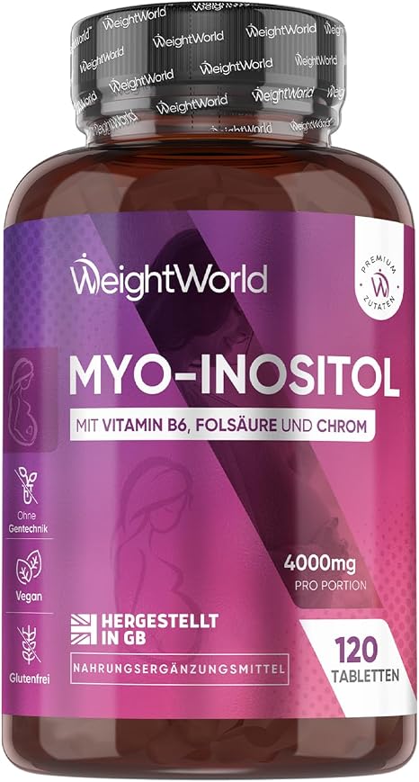 WeightWorld Myo Inositol 4000 mg Tablets - 120 Vegan Tablets Mit Vitamin B6 & B9 (als Folsäure) & Chrom (als Chrompicolinat) 1 Monat Vorrat Glutenfrei Ohne Gentechnik