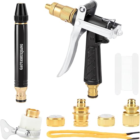 Brass Hose Sprayer Nozzle Gun, Handheld Hose Nozzle Heavy Duty Flow Control, Water Sprayer Garden with Adjustable Patterns High Pressure for Cleaning Car Plant Pet Outdoor