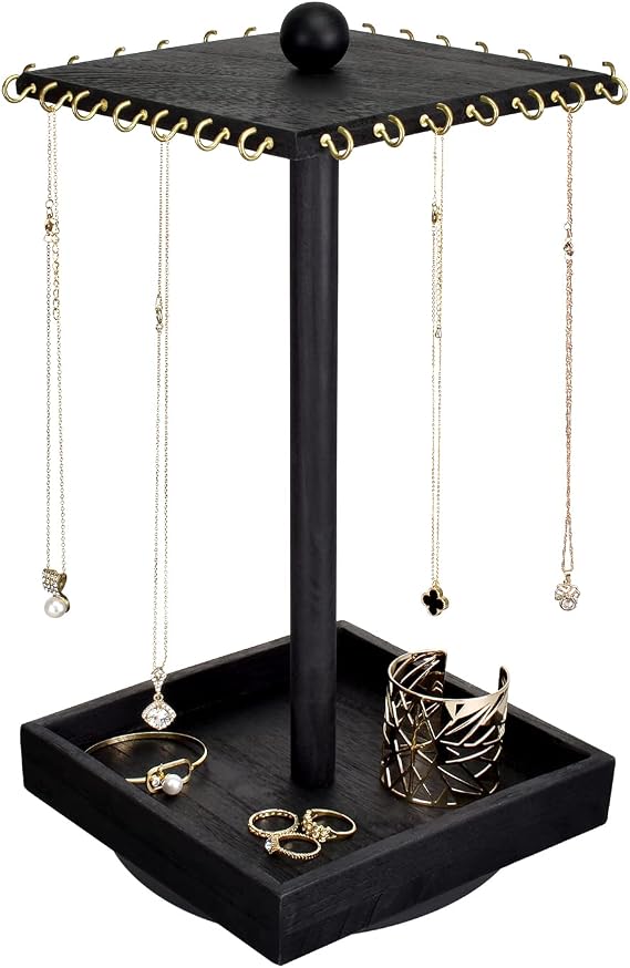 Ikee Design Wood Rotating Jewelry Display for Necklace Bracelet Holder