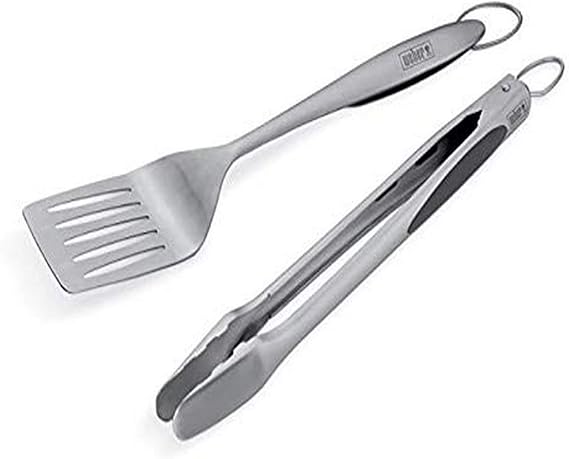 Weber Deluxe Tool Set - Stainless-Steel Grill Spatula & Locking Tongs | Stainless-Steel Grill Spatula & HandsFree Locking Tongs with SoftTouch Ergonomic Grip, Grill Accessories