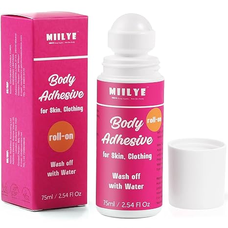 Body Adhesive Roll-On for Skin & Clothing 2.54 Oz-Water Wash Off | Sweat Resistant Fashion Adhesive for Women Dancers, Socks, Stockings, Leotards, Bras, Dress, Wigs, Costumes
