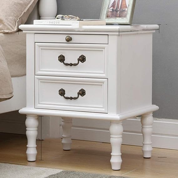 Vintage Nightstand Solid Wood Bedside Cabinets with 2 Drawer Storage and 4 Wooden Legs Antique Style Rectangular Bedside Table for Bedroom, Living Room