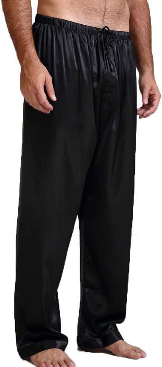 Men's Classic Satin Sleep Pant Long Pajama Bottoms Solid Drawstring Loungwear Pants