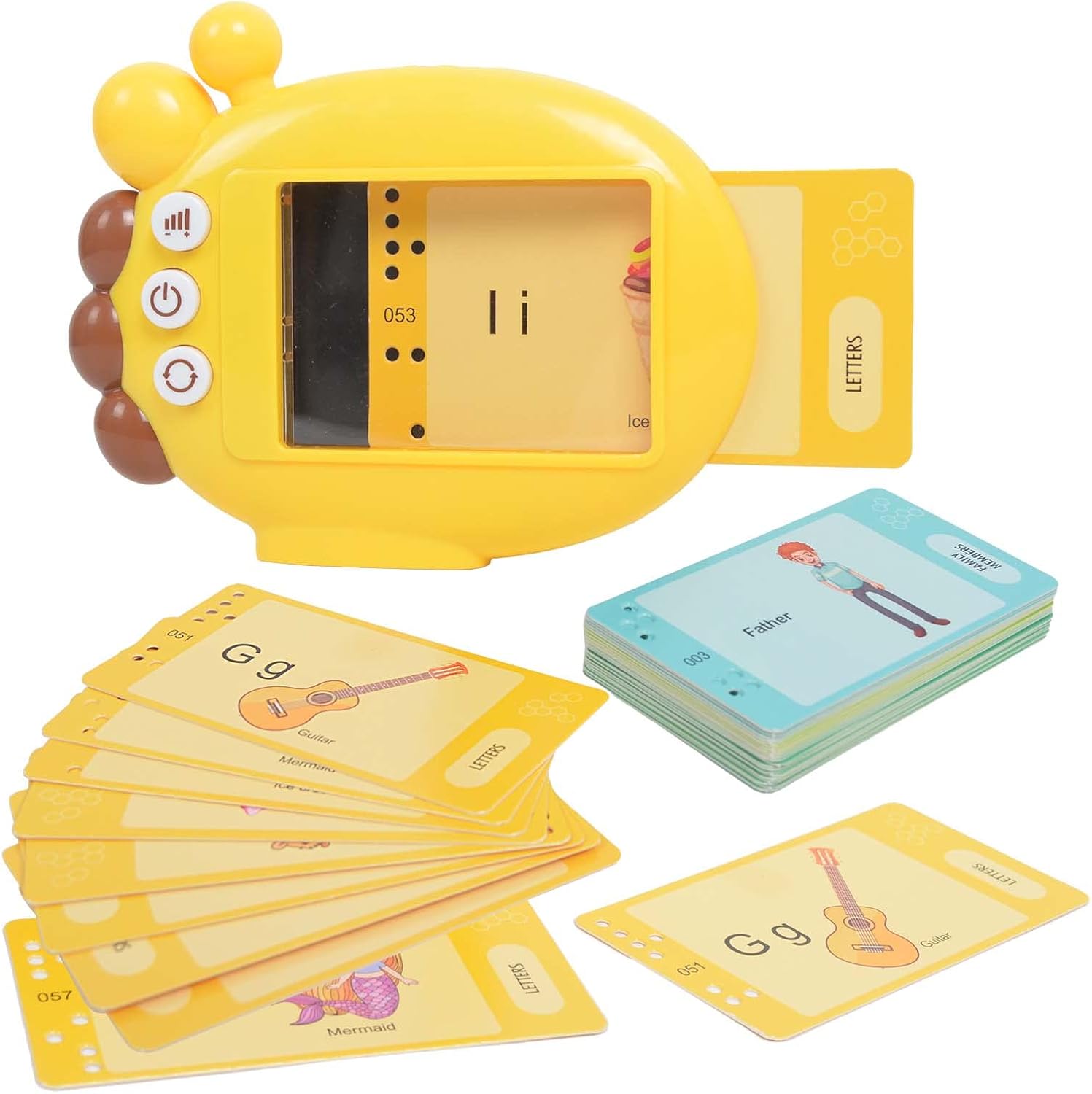 DQTYE Large Screen Giraffe English Card Reader Cartoon Visual Cognitive Early Education Reading Machine Baby English Word Learning Flash Card Machine with 60 Cards for Toddlers 1-3 Boys Girls