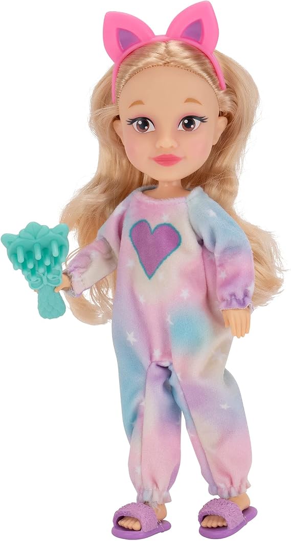 Like Nastya My BFF Nastya Doll Dressed in Pajamas; 8-inch Doll with Onesie Pajamas, Slippers, Hairbrush, and Headband Accessory