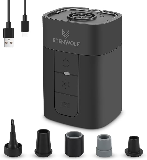 ETENWOLF Air Pump for Inflatables with 10400 mAh Battery & Camping Light