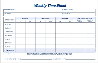 Adams Weekly Time Sheet, 1-Part, 5.5 x 8.5 Inches, BlueWhite, 100 Sheets Per Pad, 2 Pack 9507ABF