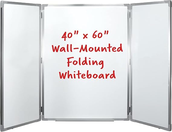 Excello 40" x 60" Wall-Mounted, Folding Whiteboard with Magnetic Surface and Flip-Out Marker Tray